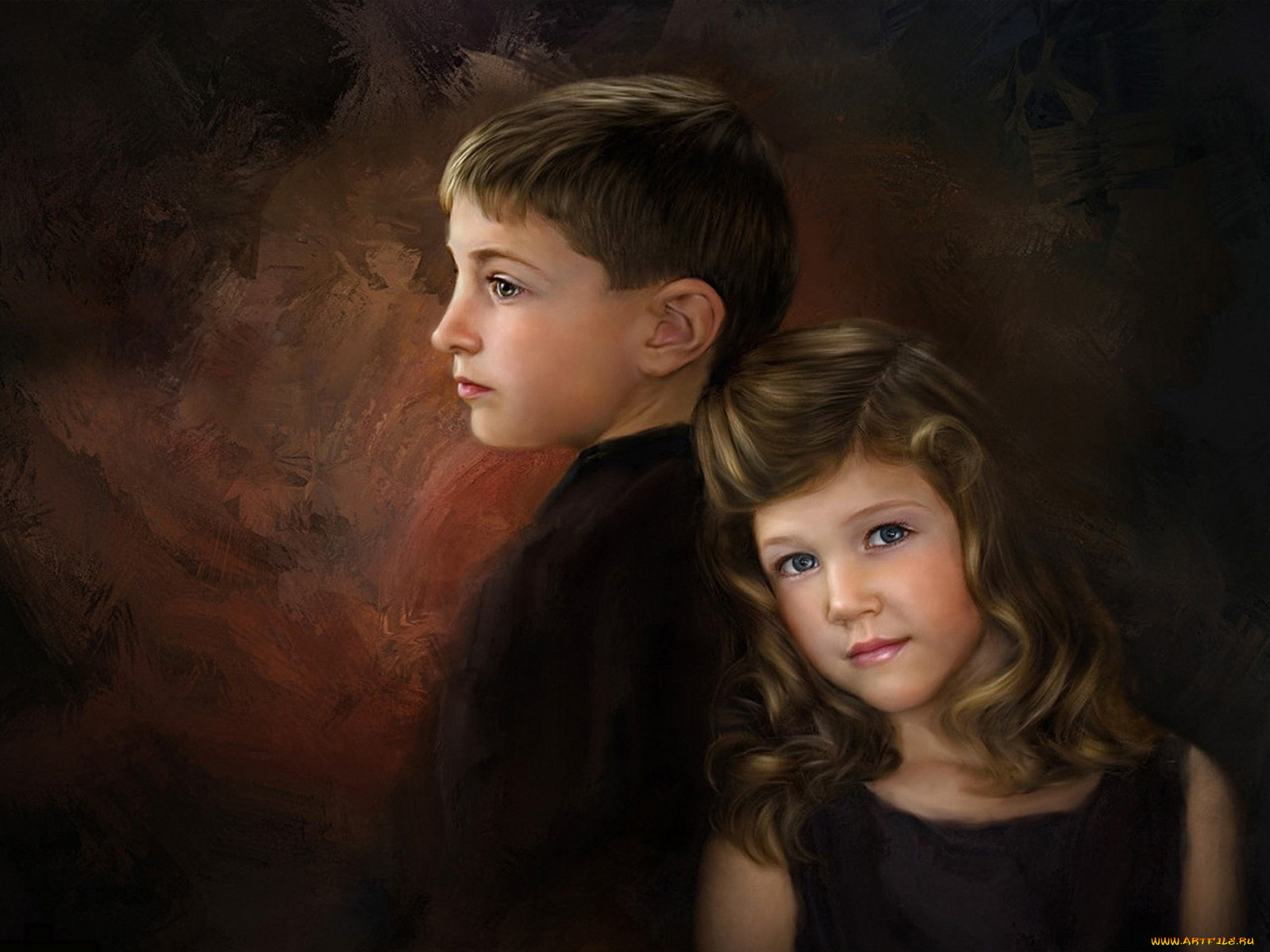 Сестра опекун брата. Картина мальчик и девочка. Портрет мальчика и девочки. Картина старший брат.